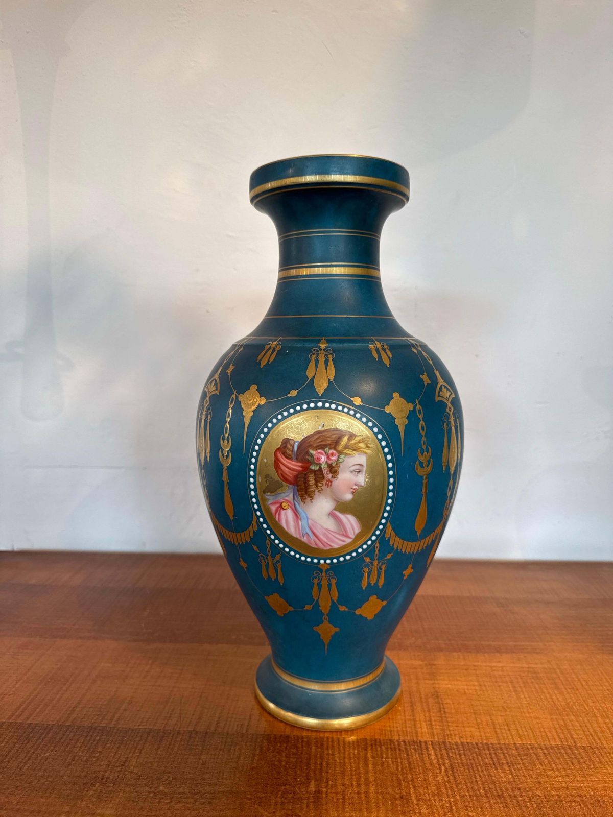 photo for sale Antique Neoclassical Blue, Gilt Porcelain De Sèvres Vase, France