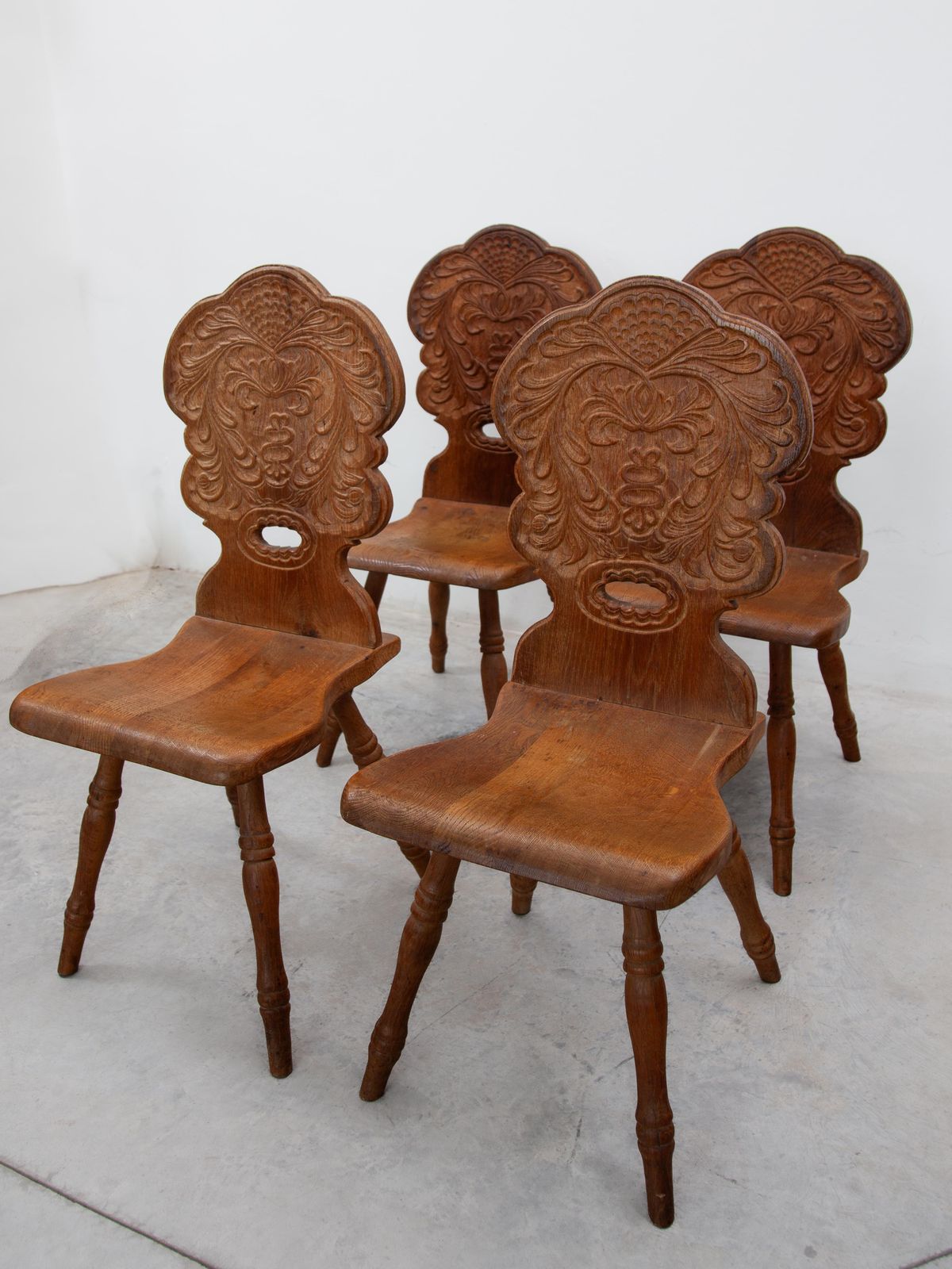 A Brutalist Folk Art Alpine Set Of Four Chairs, France, 1930s photo furniture
