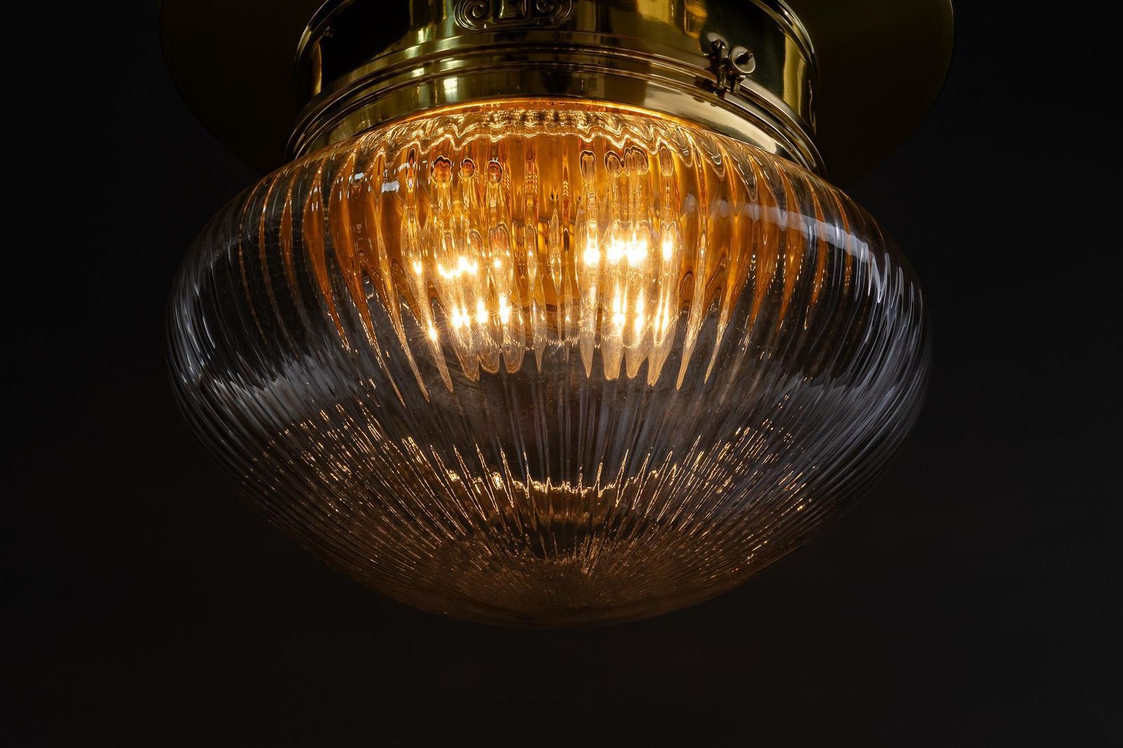 photo furniture Big Art Deco Ceiling Lamp With Original Antique Glass Shade Vienna Around 1920s