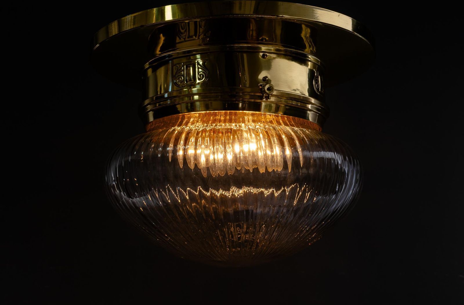 photo for sale Big Art Deco Ceiling Lamp With Original Antique Glass Shade Vienna Around 1920s