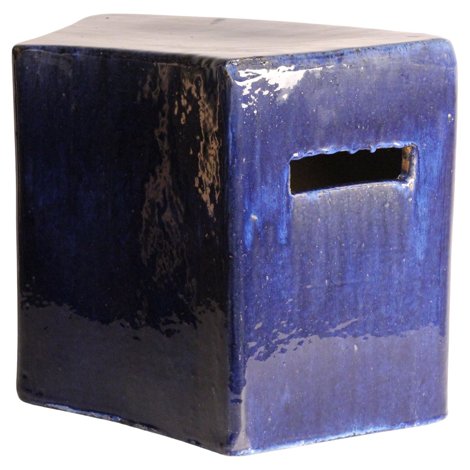 Set Of 4 Modular Blue Glazed Ceramic Garden Stools By Habitat/Conran Uk 1996 photo vinterior