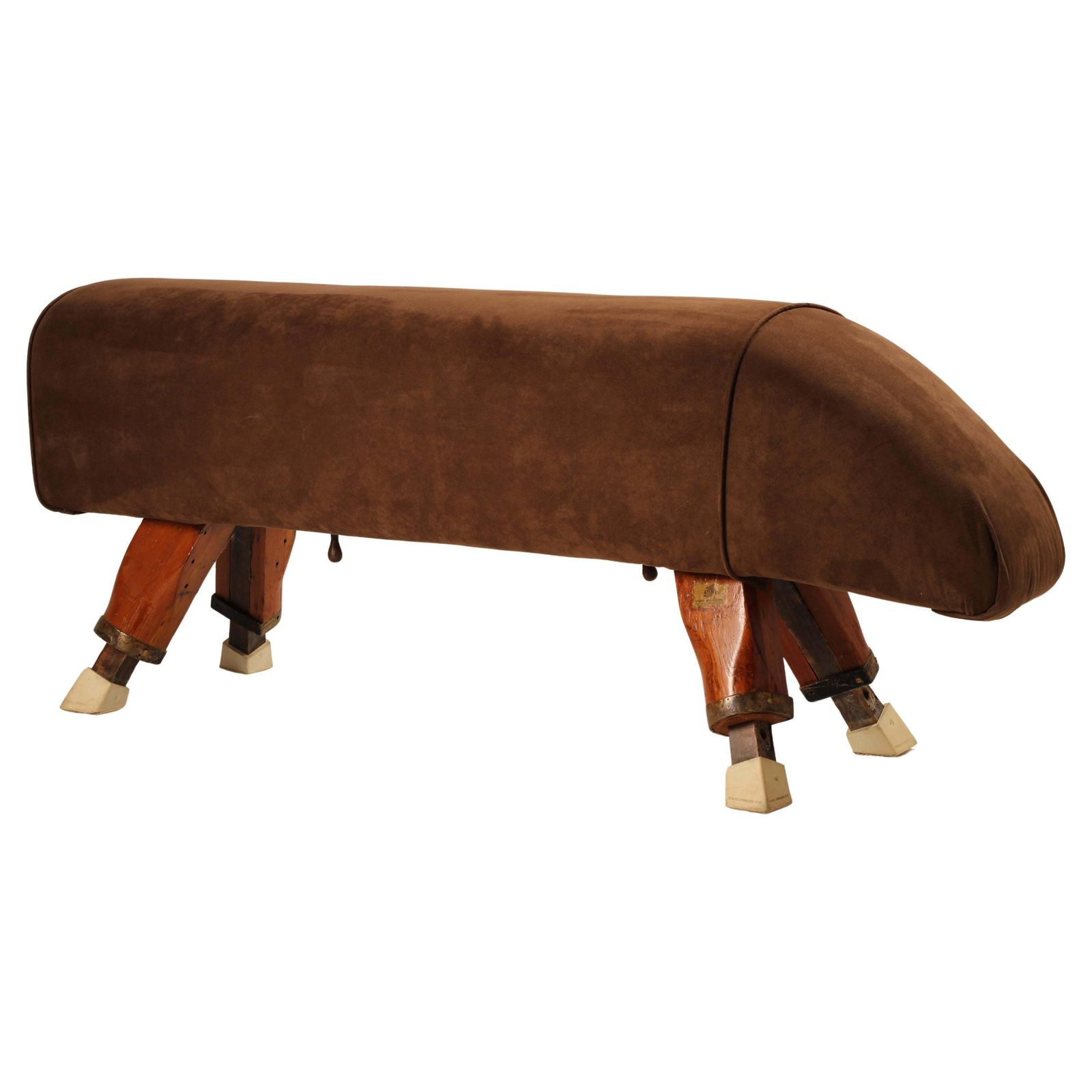 English Vintage Pommel Horse Reupholstered In Suede And Repurposed As A Bench photo Furniture