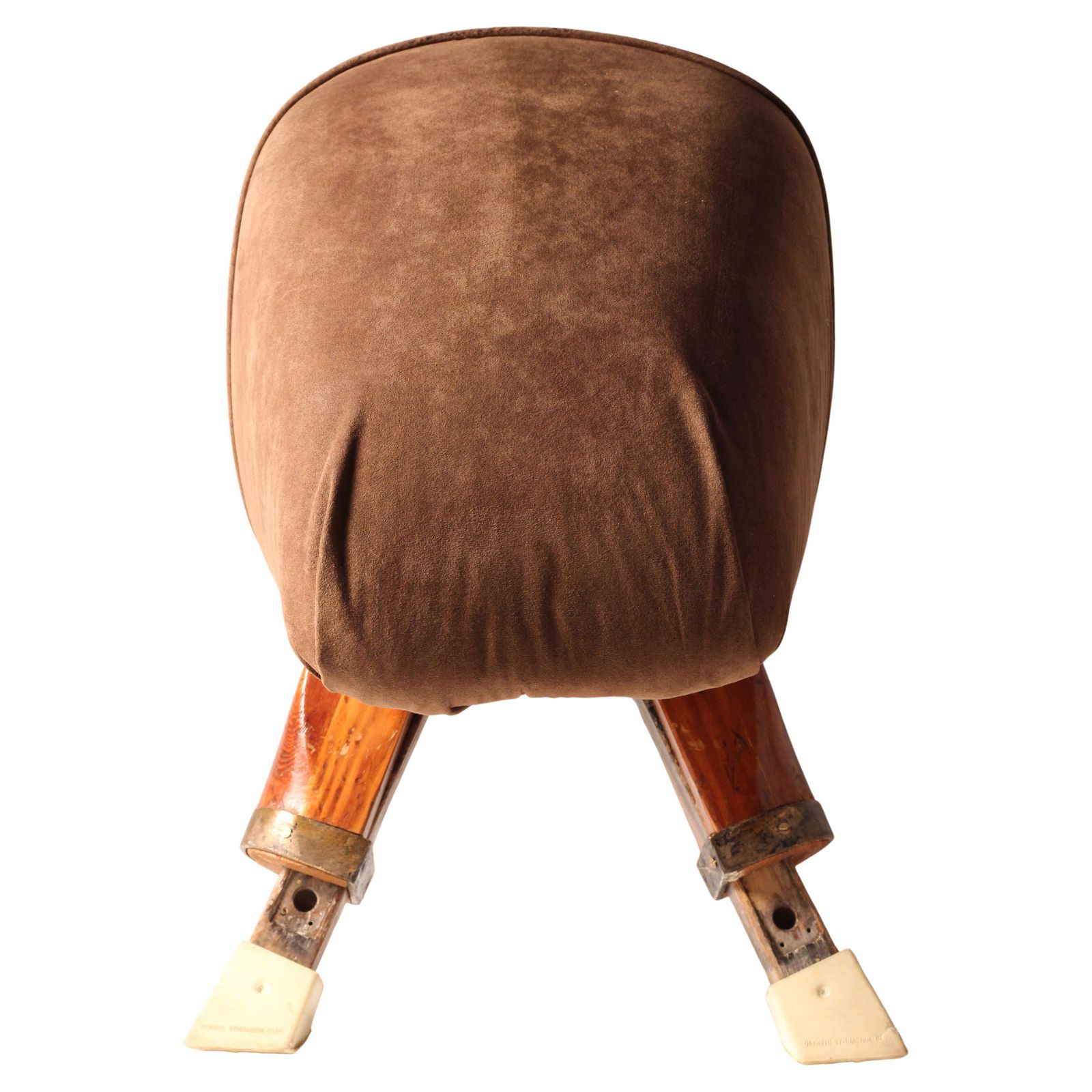 English Vintage Pommel Horse Reupholstered In Suede And Repurposed As A Bench photo vintage