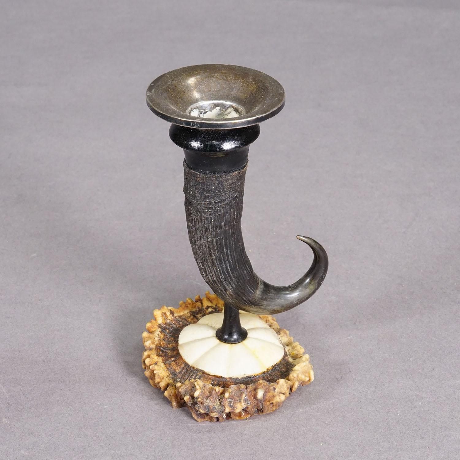 Antique Candle Stick With Real Chamois Horn, Circa 1900s photo for sale