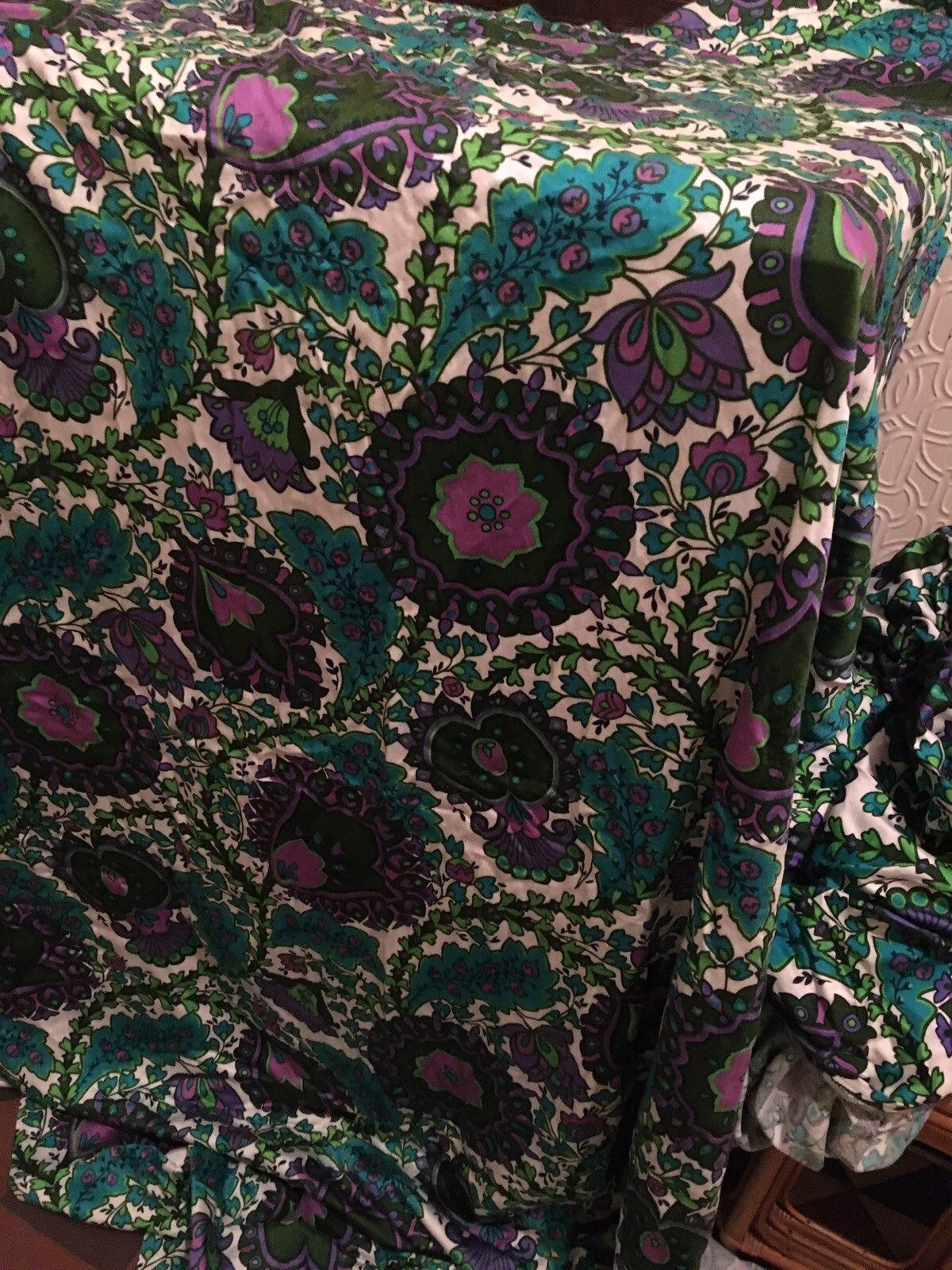Vintage Psychedelic 1960s Fabric Curtain Material X2 Flower Power photo furniture