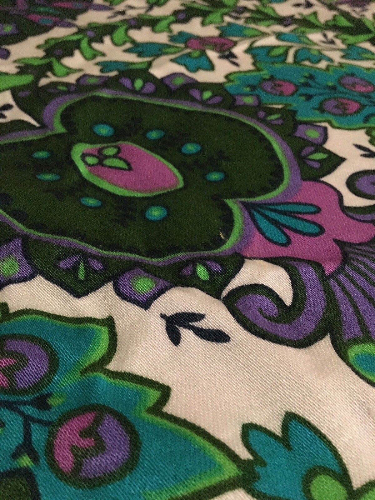 photo for sale Vintage Psychedelic 1960s Fabric Curtain Material X2 Flower Power