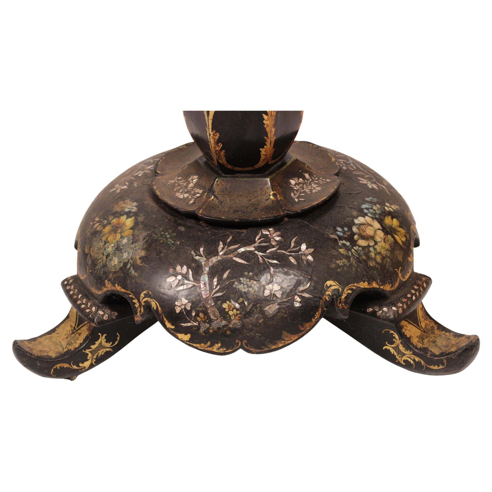 Victorian Japanned Papier Mâché Tilt Table With Nacre Inlay, C.1850 Hand Painted photo 3163.0