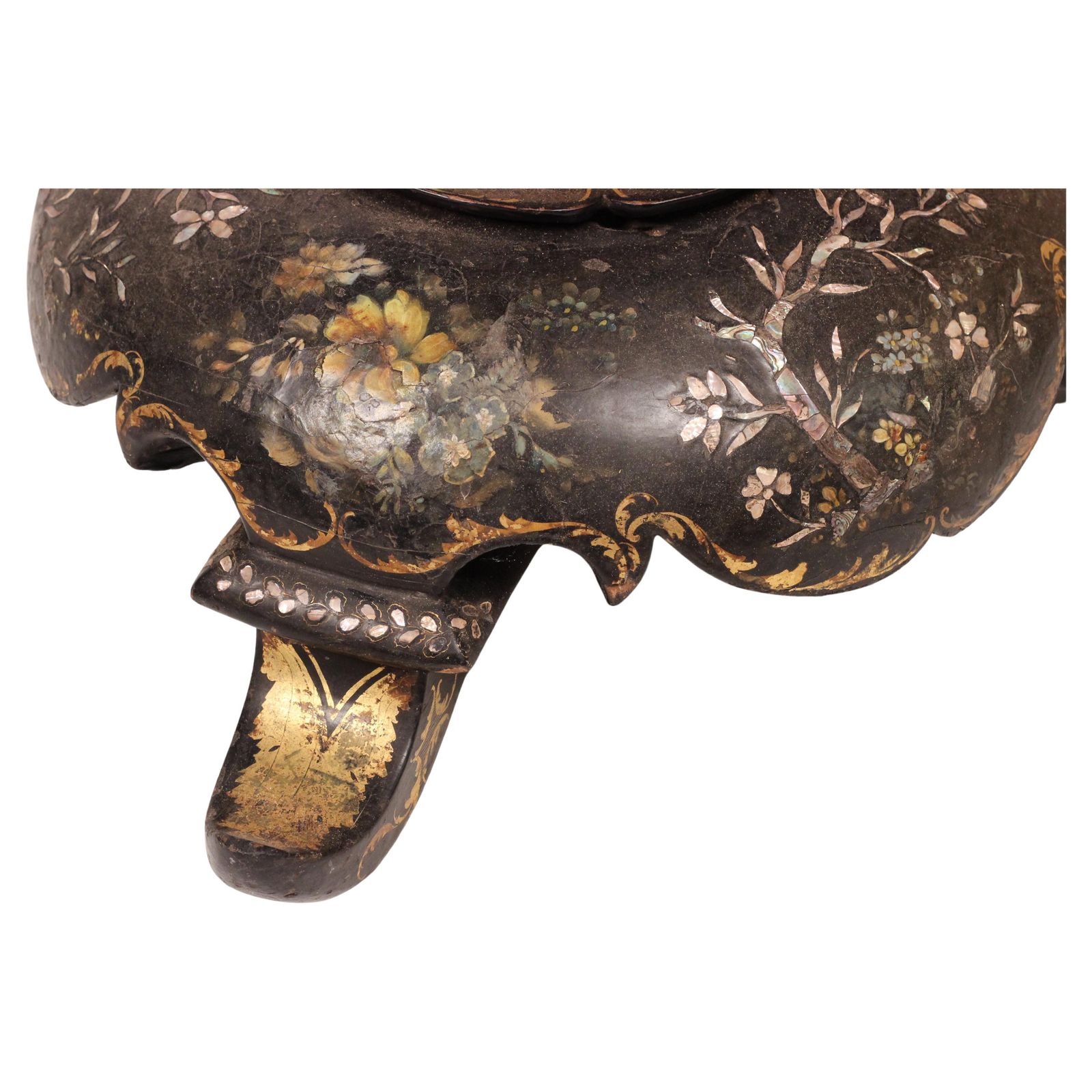 Victorian Japanned Papier Mâché Tilt Table With Nacre Inlay, C.1850 Hand Painted photo vintage