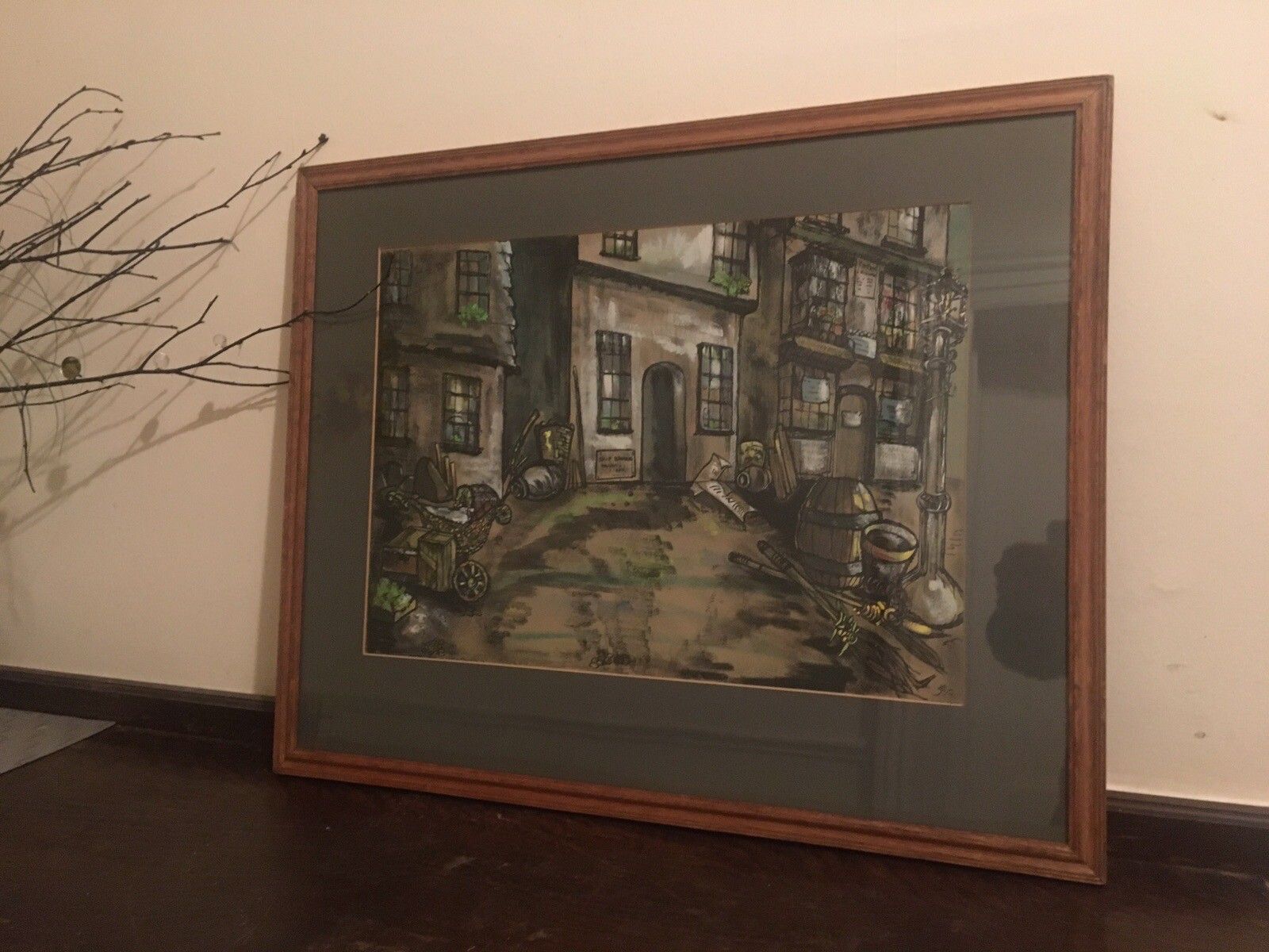 E Joyce Stone Original Painting Gouache 1972 Bristol Oak Framed Large