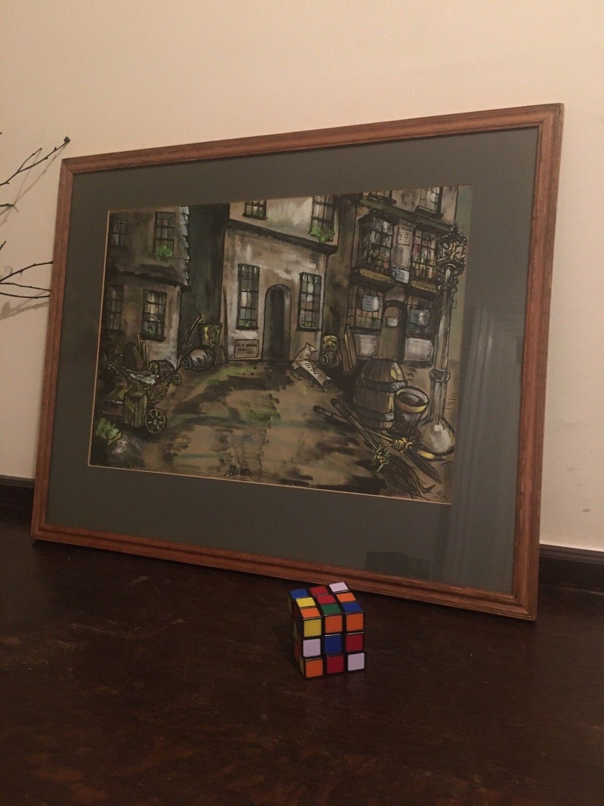 photo vinterior E Joyce Stone Original Painting Gouache 1972 Bristol Oak Framed Large