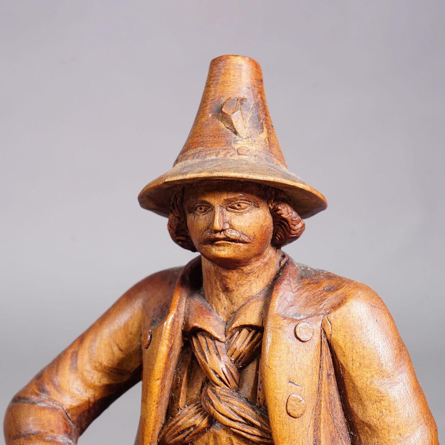 Antique Hand Carved Tyrolean Farmer Sculpture, Ca. 1880 photo furniture