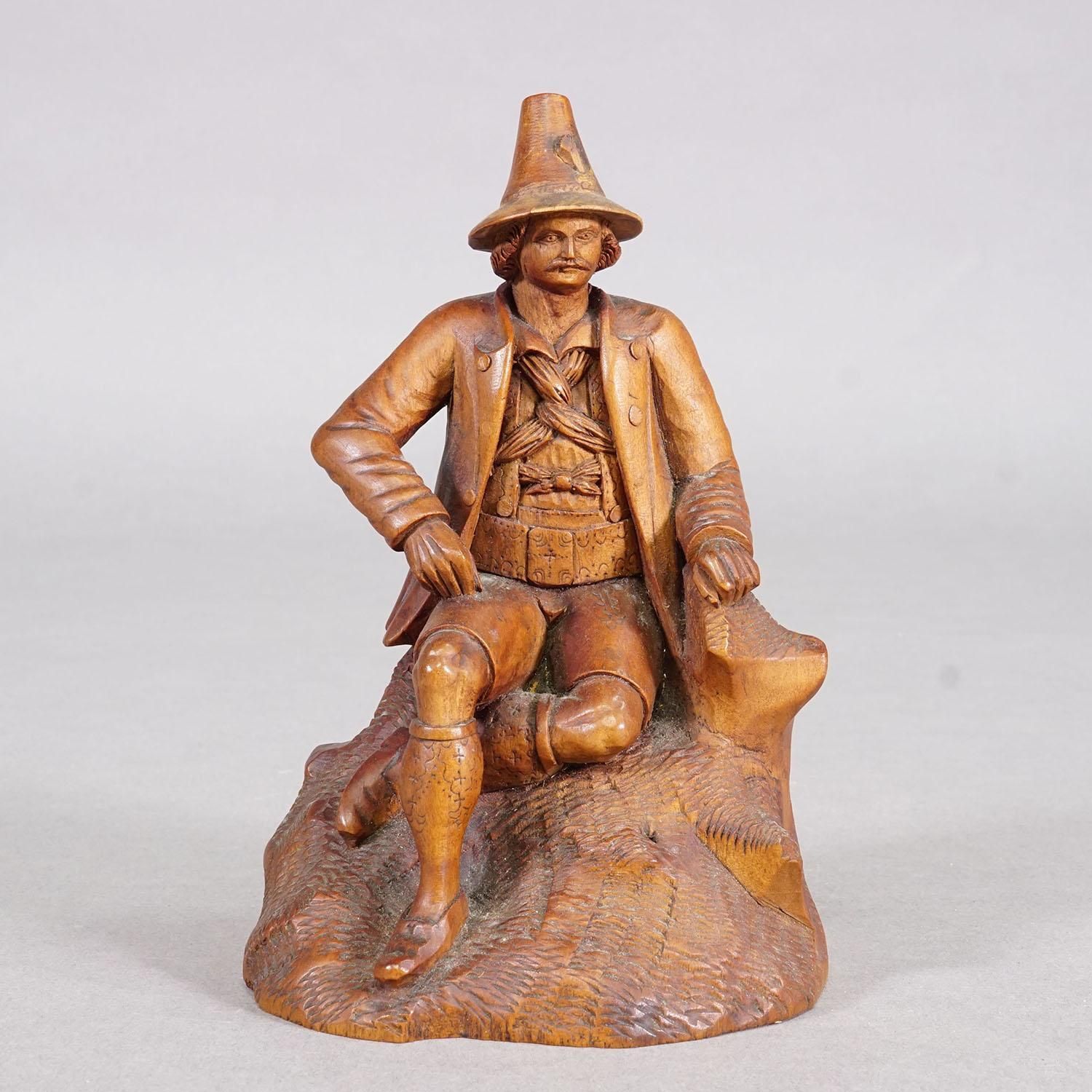Antique Hand Carved Tyrolean Farmer Sculpture, Ca. 1880 photo for sale