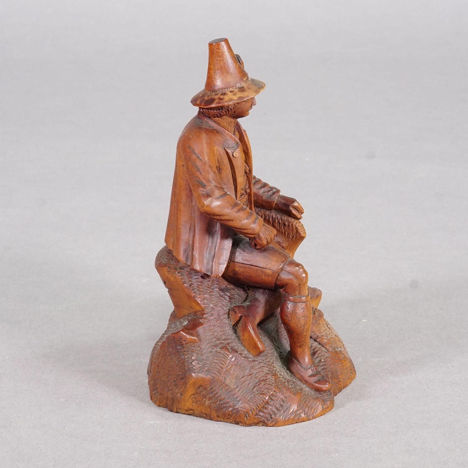 Antique Hand Carved Tyrolean Farmer Sculpture, Ca. 1880 photo vinterior