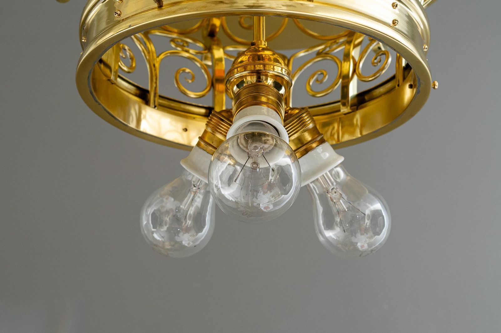 1475.0 Big Art Deco Ceiling Lamp With Original Opal Glass Shade Vienna Around 1920s photo
