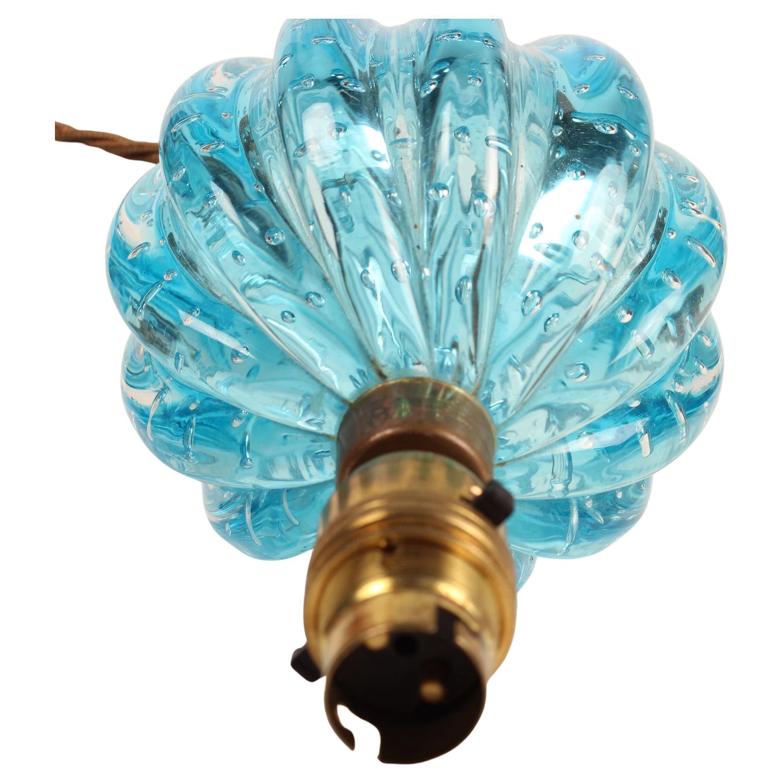 Turquoise Blue Bullicante Ribbed Globe Lamp By Archimede Seguso, Murano, Venezia photo vinterior