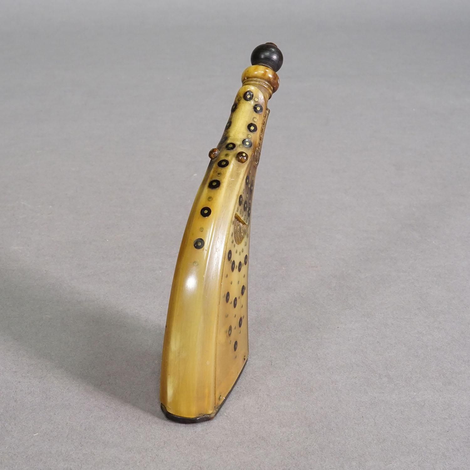 Antique Powder Flask Made Of Horn With Decorations, Germany 19th Century photo Home Decor