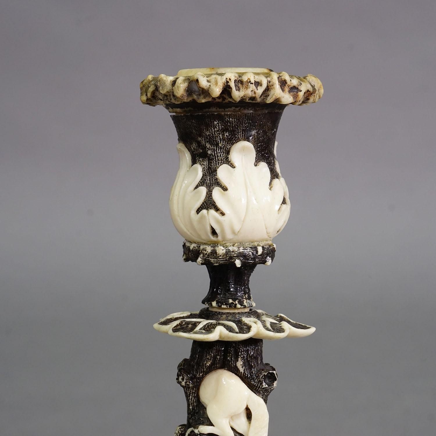 Antique Antler And Bone Candle Holder, Germany Ca. 1850 photo vinterior