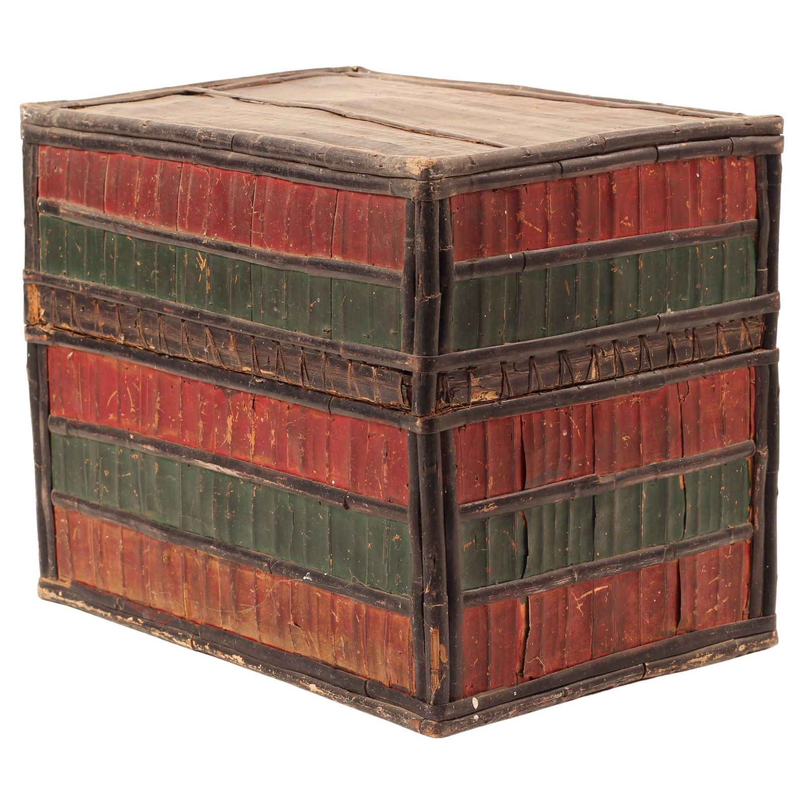 Folk Art Dowry Box, Lombok Indonesia, Cowrie, Painted Palm & Bamboo 1950’s Sasak photo vinterior