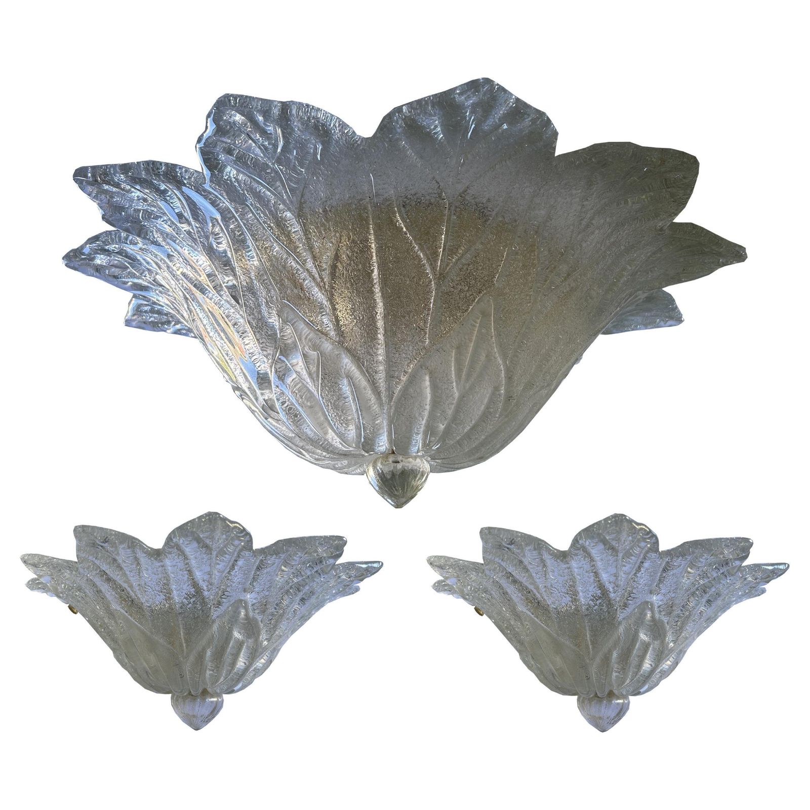 Ice Queen, Murano Glass Ceiling Light And Pair Of Sconces, 1980's