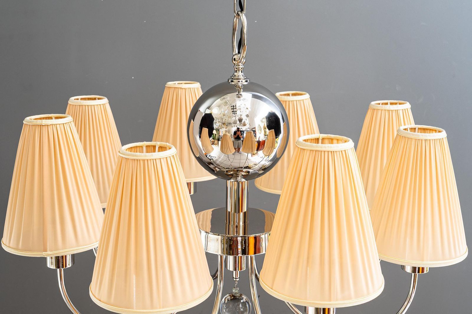 Art Deco Nickel Plated Chandelier With Fabric Shades Vienna Around 1920s photo furniture