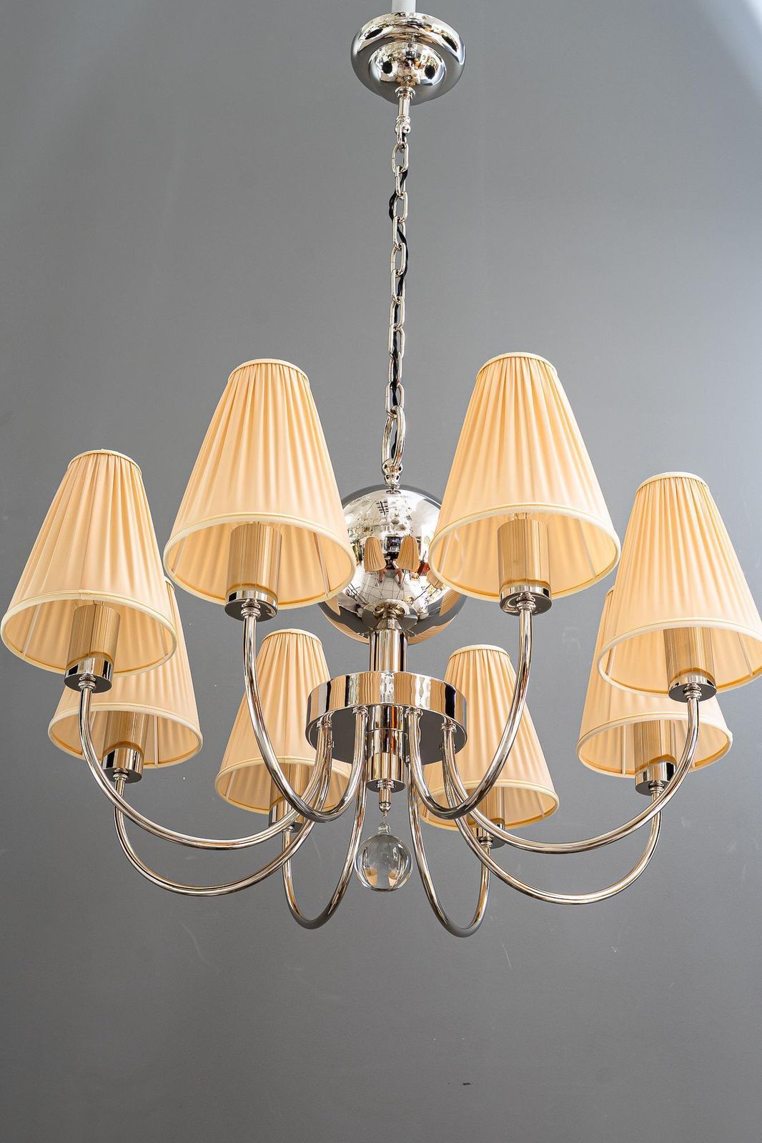 Art Deco Nickel Plated Chandelier With Fabric Shades Vienna Around 1920s photo buy