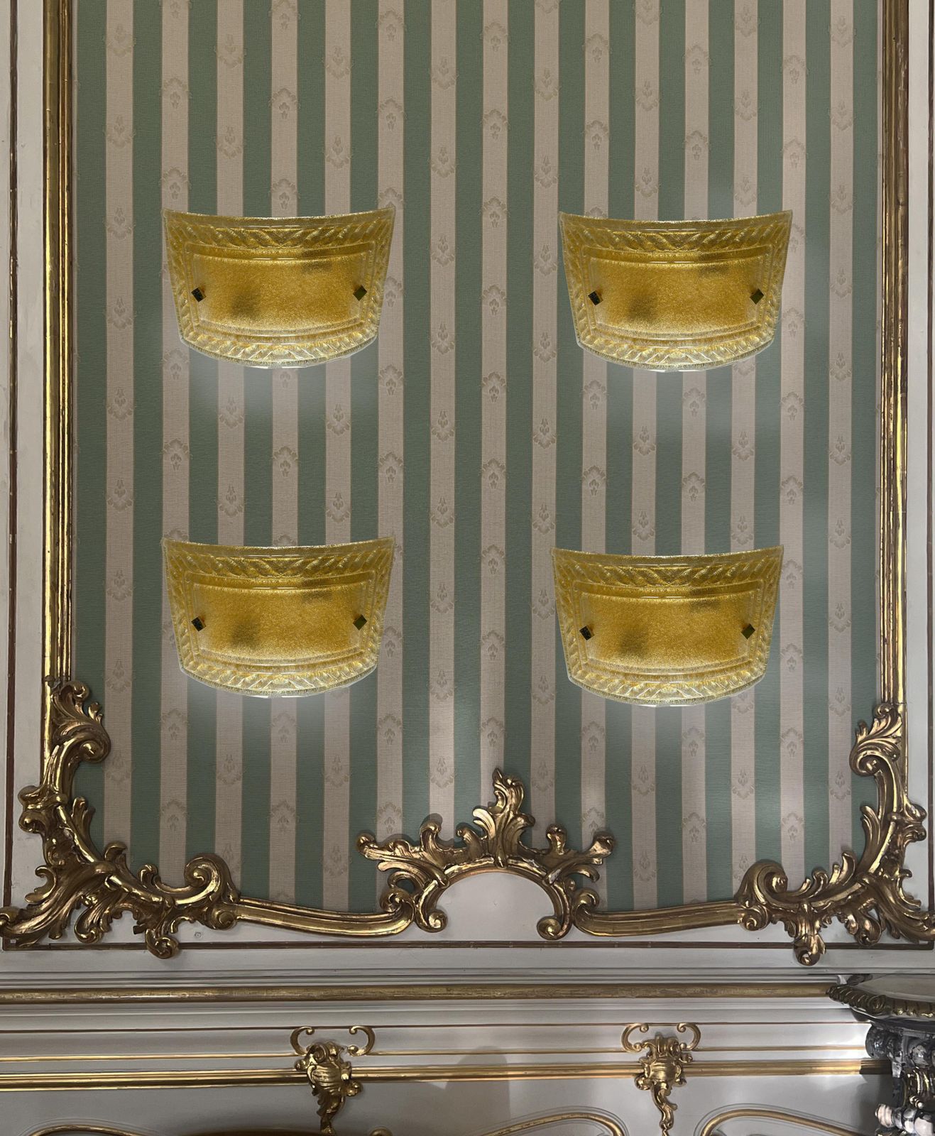 Gold Sparkle In The Night, Pair Of Marvelous Murano Wall Lights, 1990's photo for sale