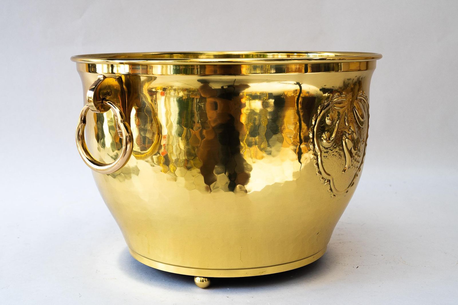 Art Deco Brass Palm Pot Around 1920s photo for sale