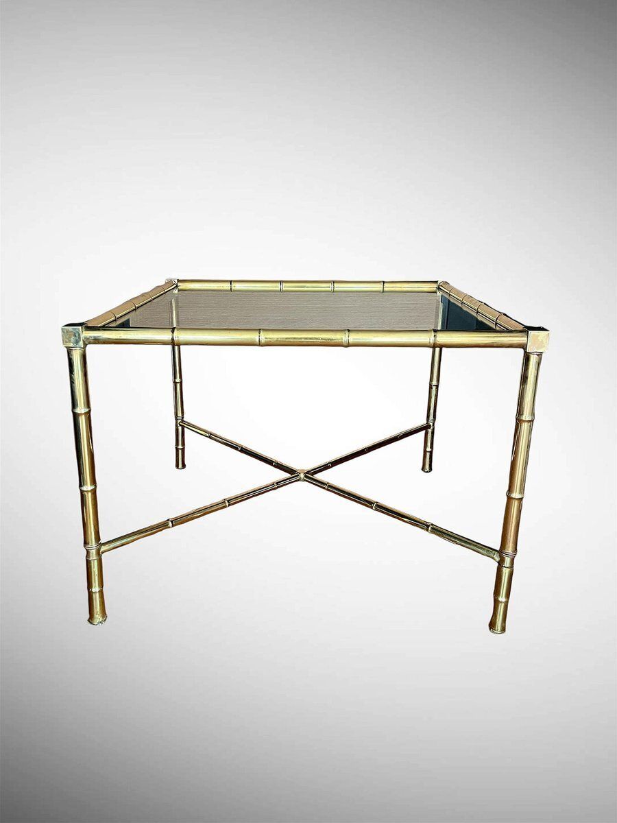French Faux Bamboo And Brass Coffee Table, 1970s