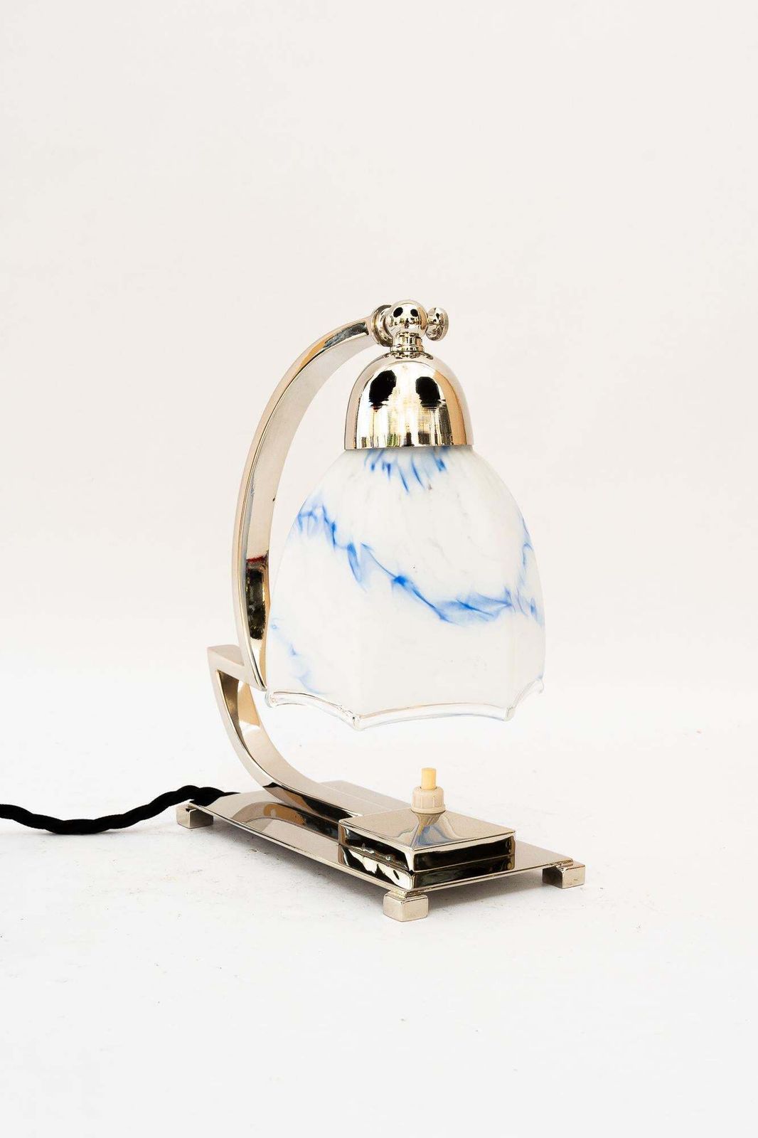 Swiveling Nickel Art Deco Table Lamp With Original Glass Shade Around 1920s photo furniture