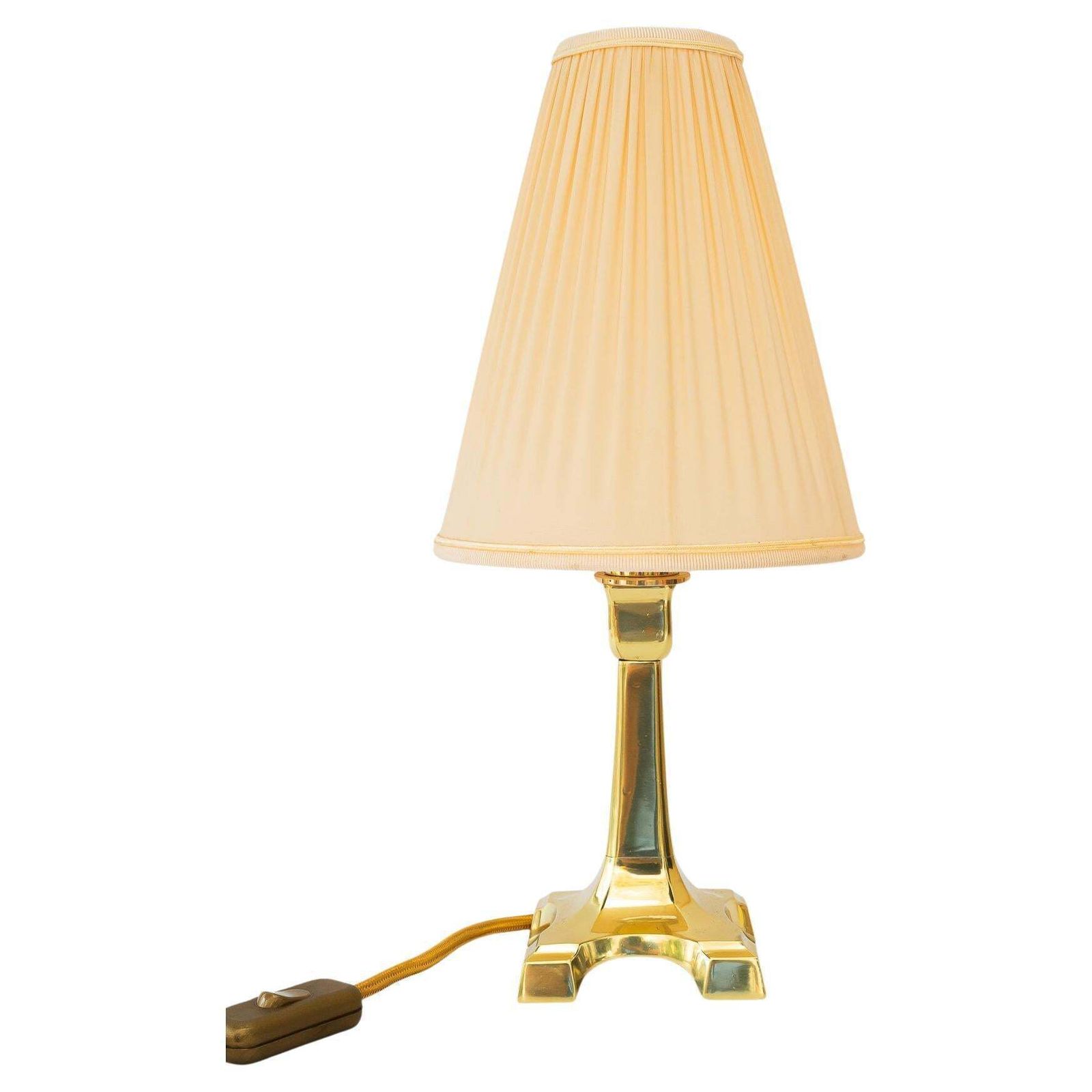 Art Deco Brass Table Lamp With Fabric Shade Vienna Around 1920s
