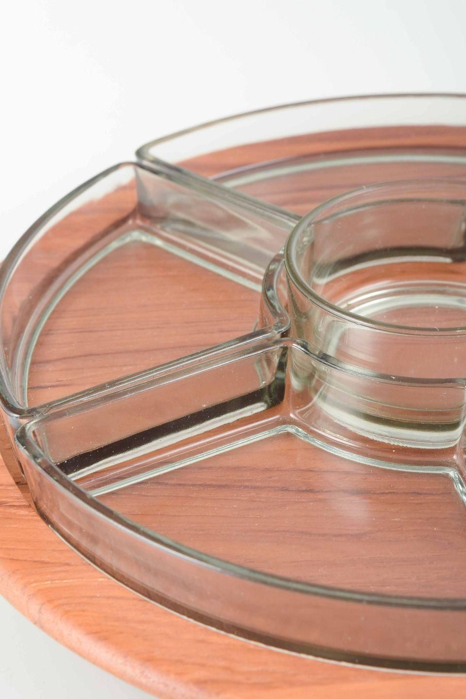 Digsmed, Denmark. Cabaret Tray In Teak With Eight Hand Blown Glass Dishes. photo for sale