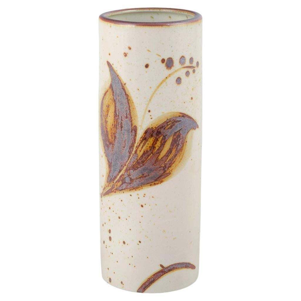 Haico Nitzsche For Søholm, Bornholm. Cylindrical Stoneware Vase With Leaf Motifs