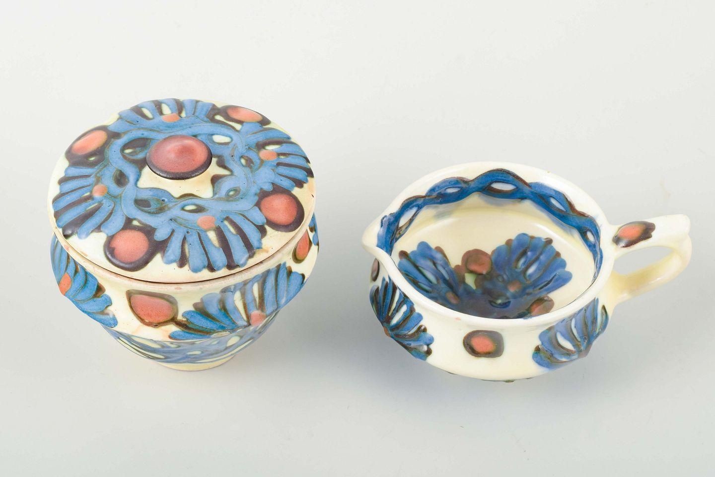 Kähler, Denmark. Creamer And Sugar Bowl. Folk Style. 1930s/40s photo Home Decor