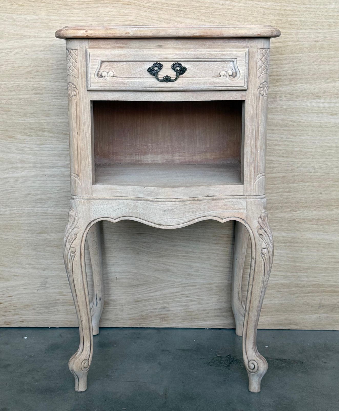 Pair Of French Bleached Carved Walnut Nightstands With Two Drawers photo furniture