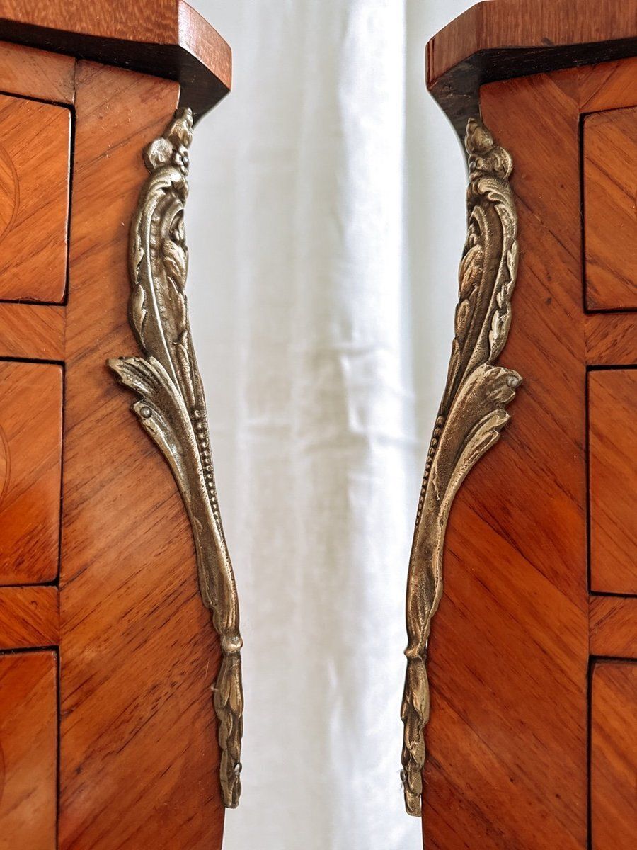 photo buy Louis XV French Bedside Tables With Floral Marquetry, 1940s, Set Of 2