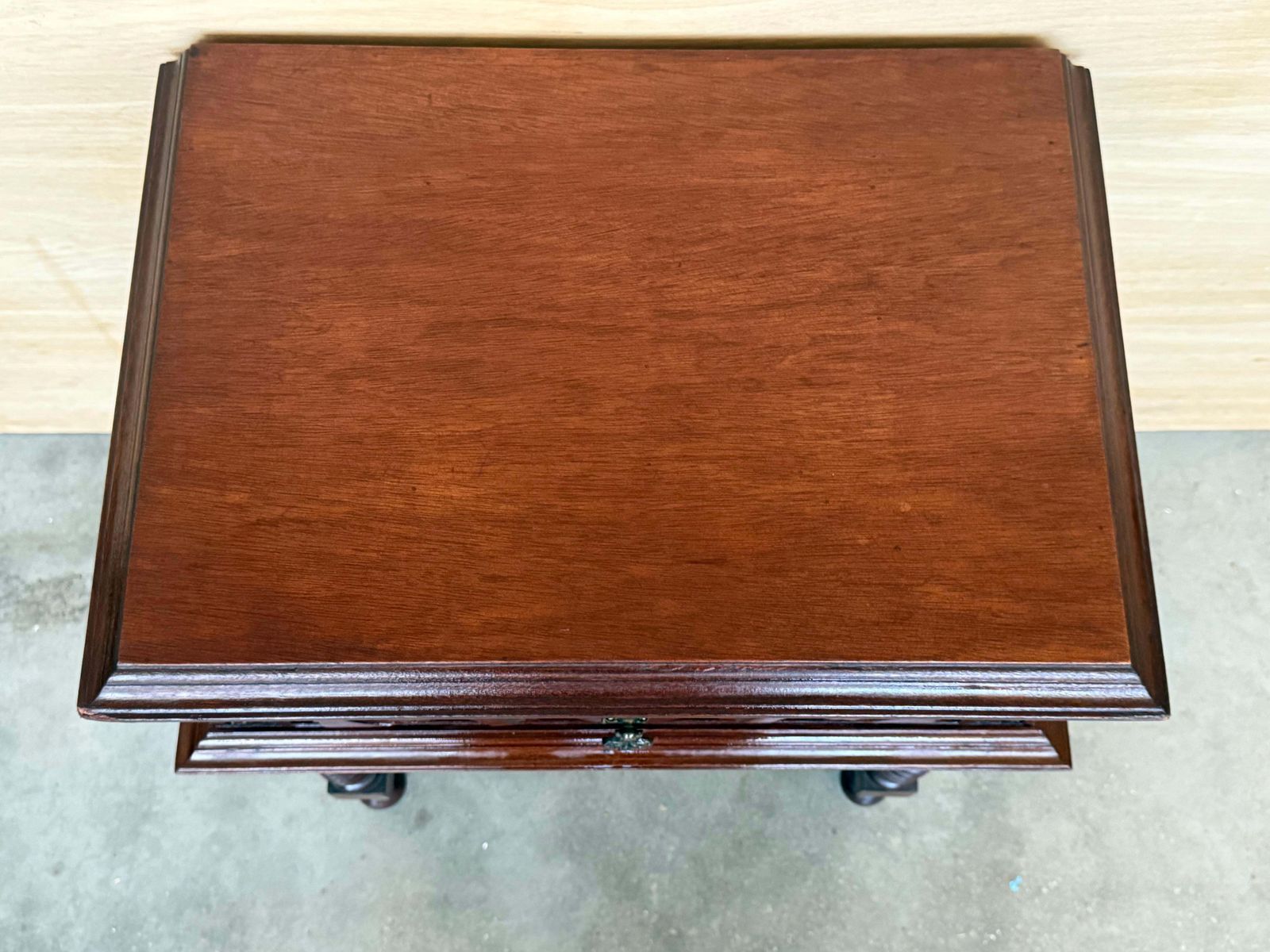 Pair Of Light Walnut Carved Spanish Nightstands With Turned Legs And Drawer photo vintage