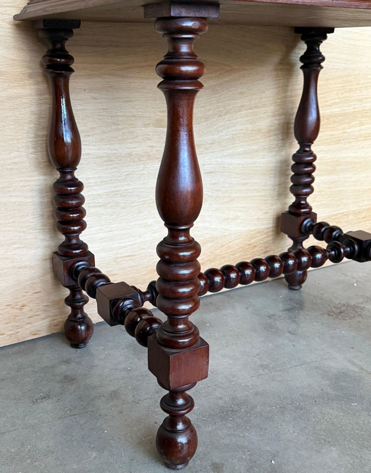 Furniture Pair Of Light Walnut Carved Spanish Nightstands With Turned Legs And Drawer photo