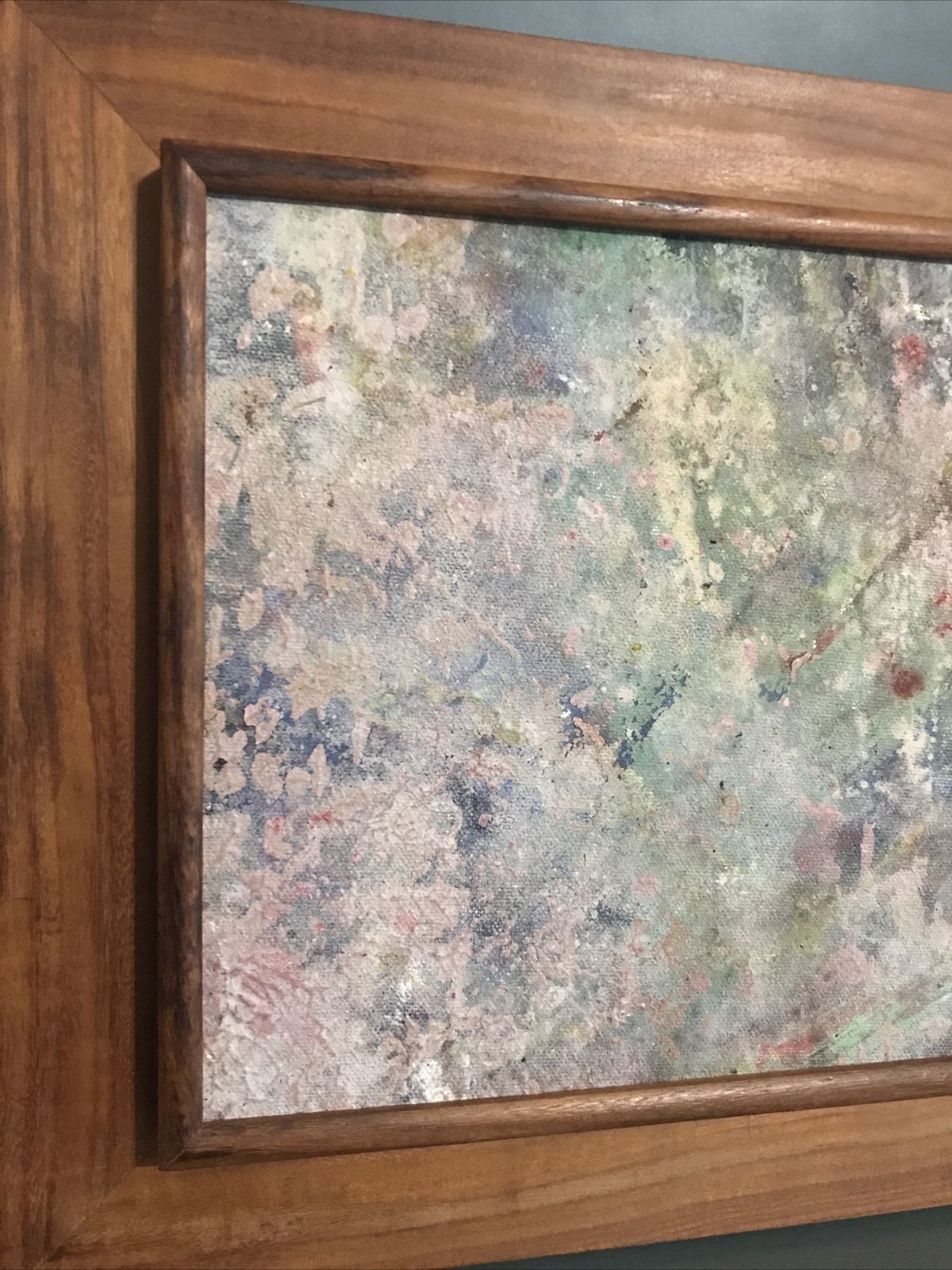 Original Abstract Painting Expressionist Canvas Signed Teak Frame 1982  Vintage photo for sale