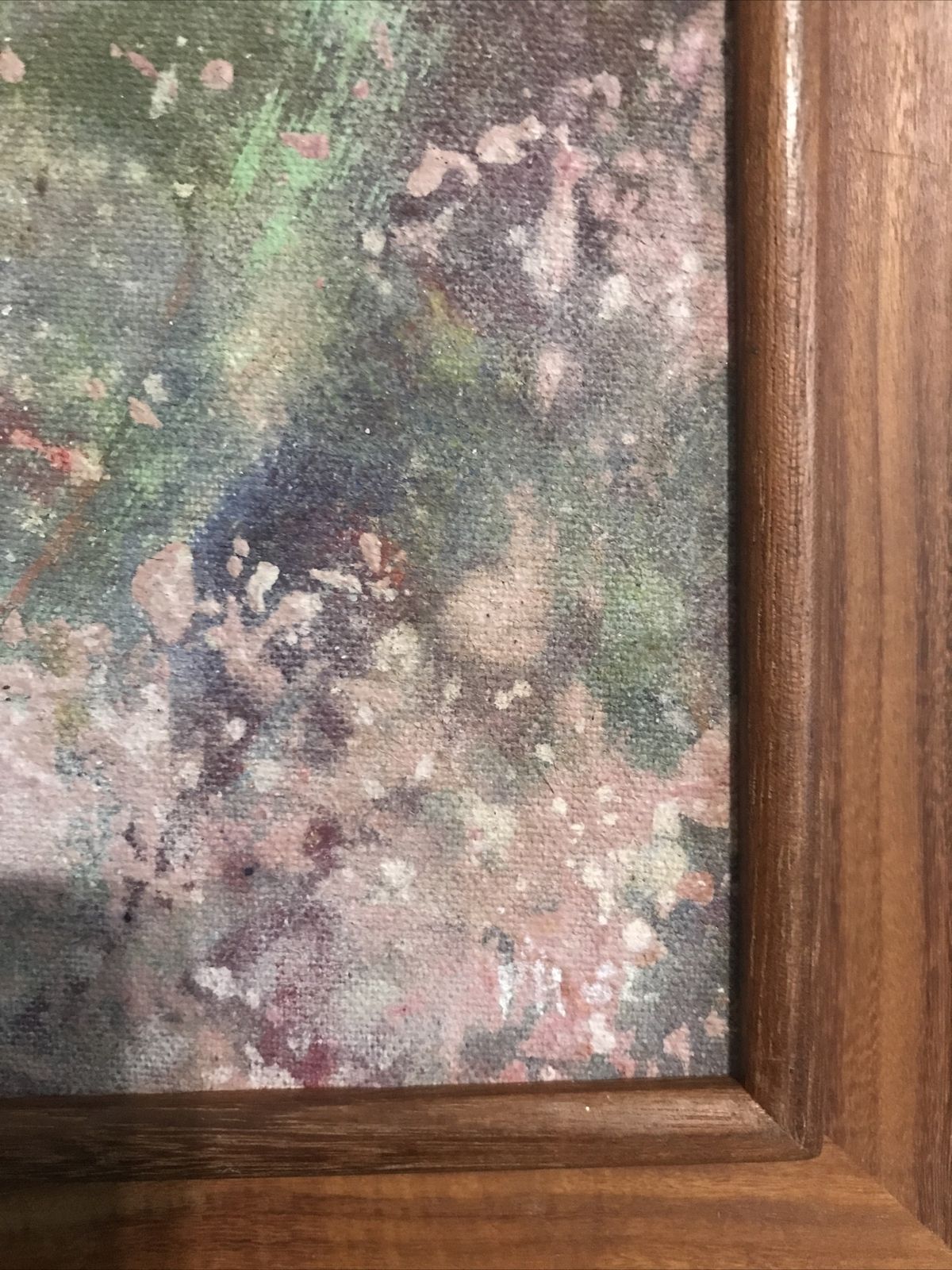 Original Abstract Painting Expressionist Canvas Signed Teak Frame 1982  Vintage photo vinterior