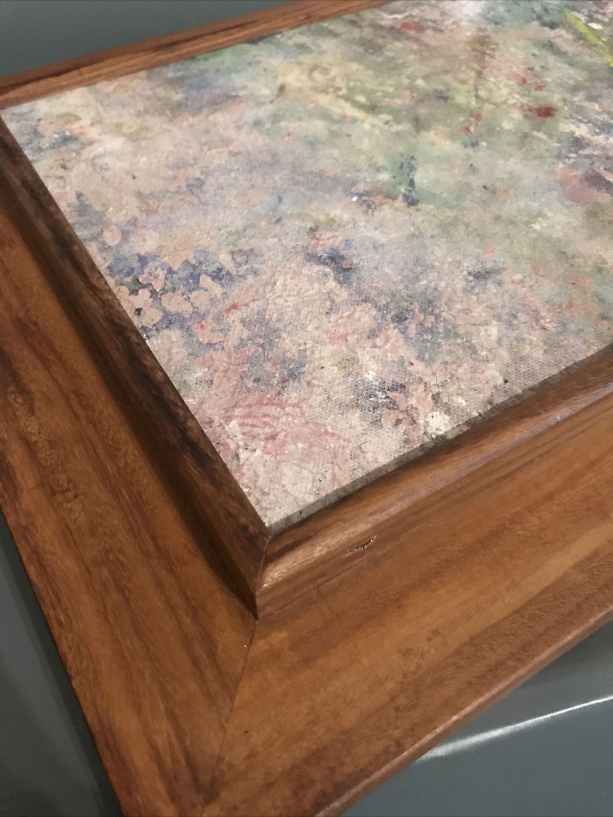 photo furniture Original Abstract Painting Expressionist Canvas Signed Teak Frame 1982  Vintage