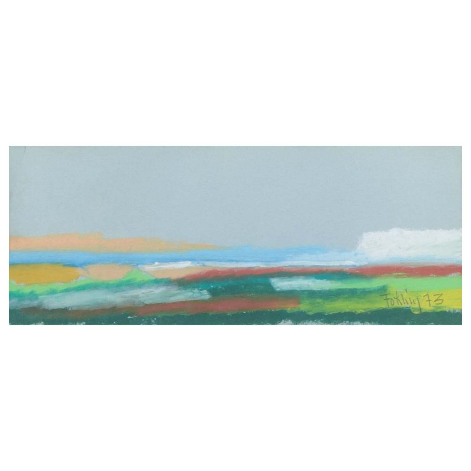 Gunnar Fohlin, Swedish Artist. Pastel On Paper. Contemplative Abstract Landscape