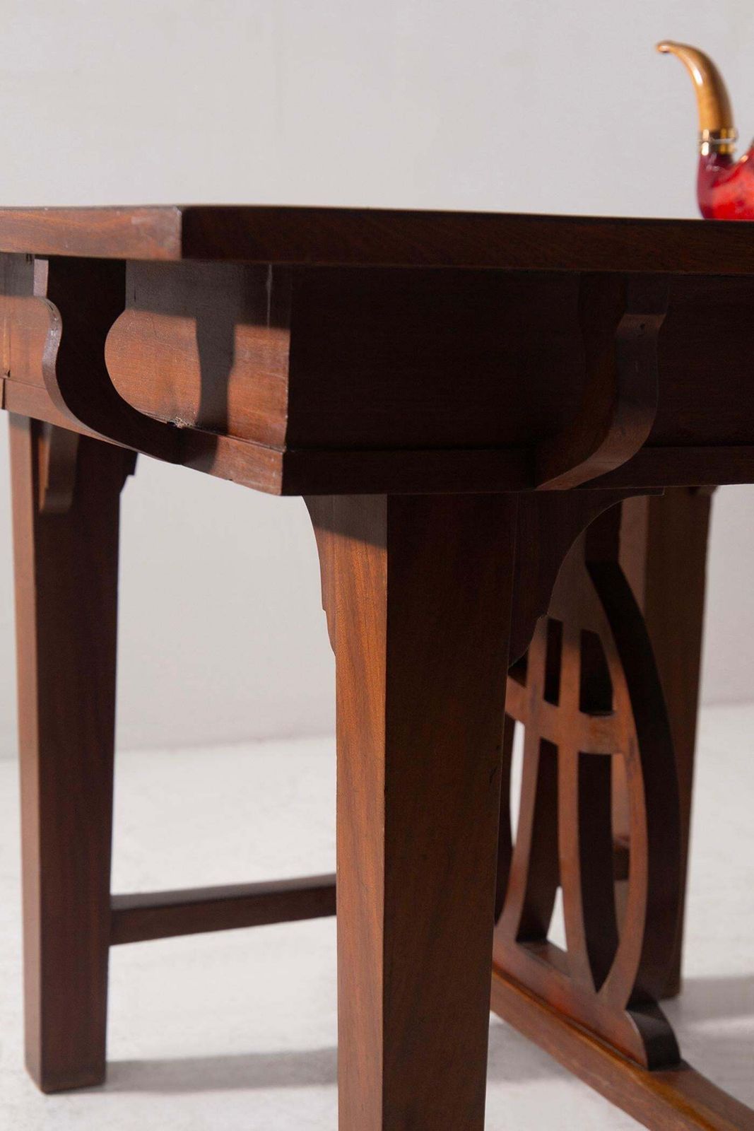 Furniture Italian Art Nouveau Walnut Extendable Dining Table With Lyre Motif Base, Liberty photo