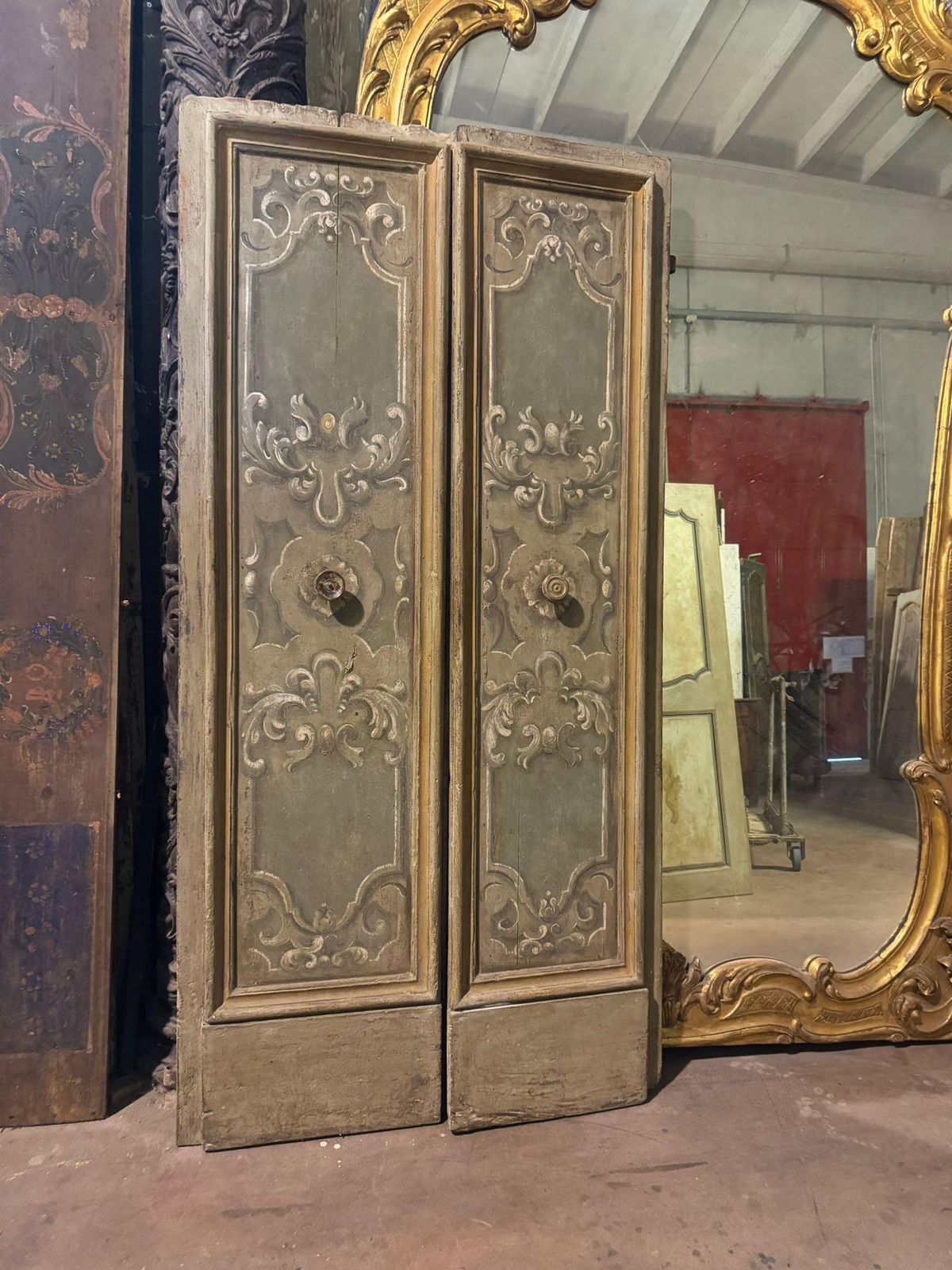 Lacquered And Painted Wooden Two Leaf Door, Italy photo for sale