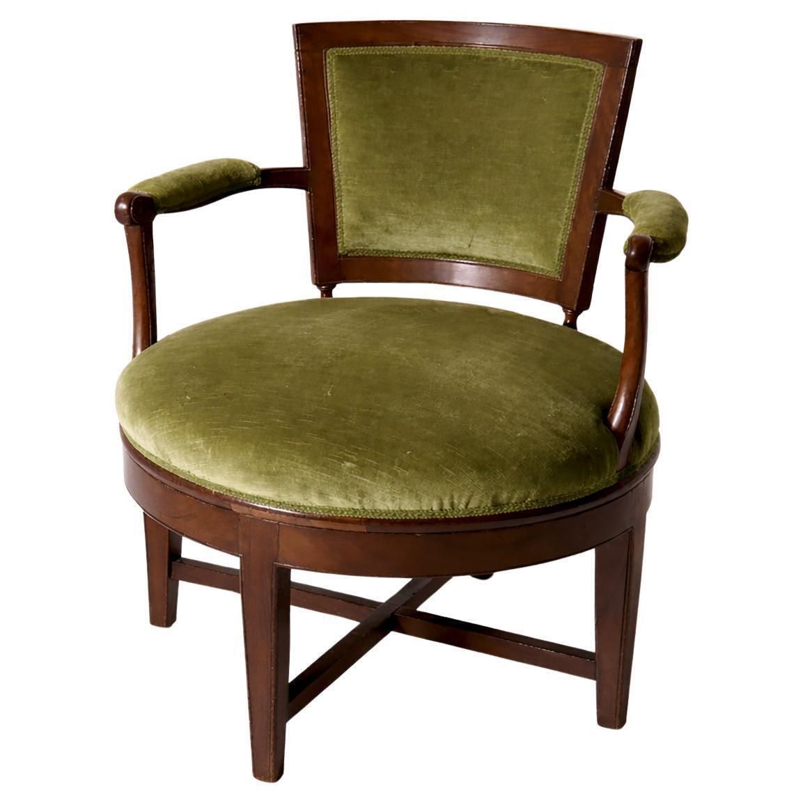 English Victorian Period Green Velvet Swivel Armchair, Malacrida Collection