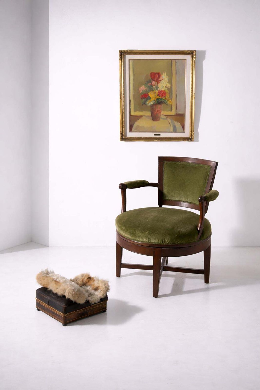 English Victorian Period Green Velvet Swivel Armchair, Malacrida Collection photo for sale