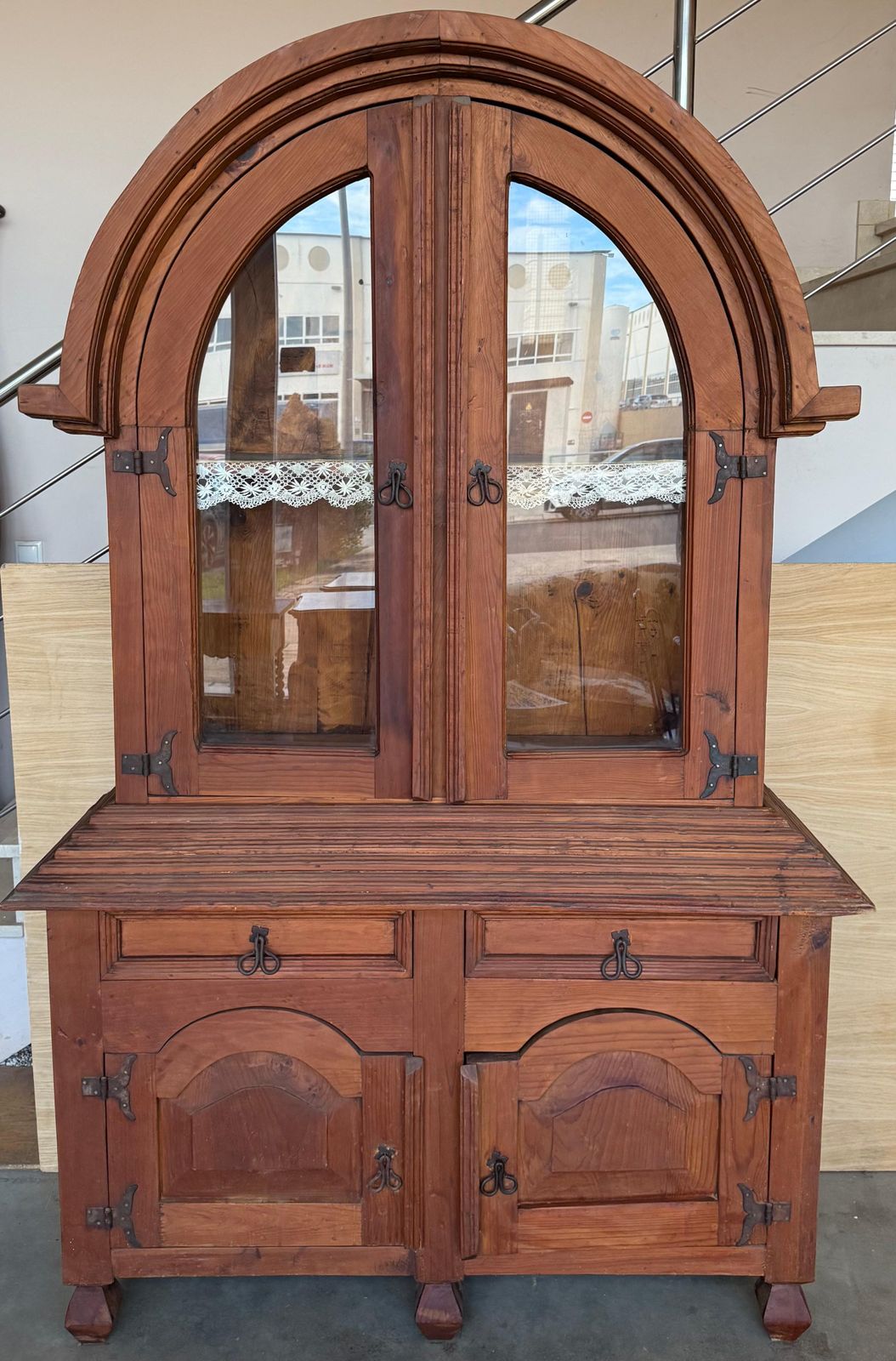 Early 20th Century Rustic Cabinet Or Cupboard In Solid Oak With Glass Front photo for sale