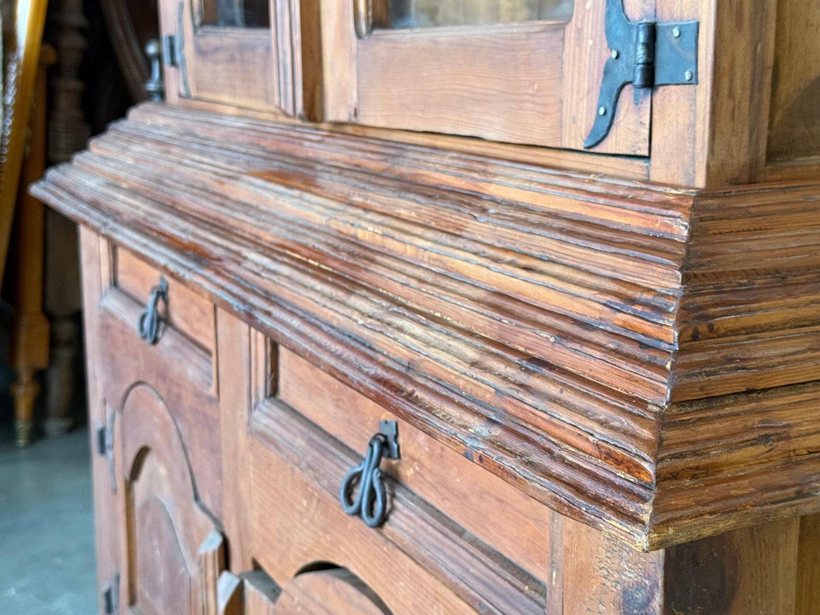 4085.0 Early 20th Century Rustic Cabinet Or Cupboard In Solid Oak With Glass Front photo
