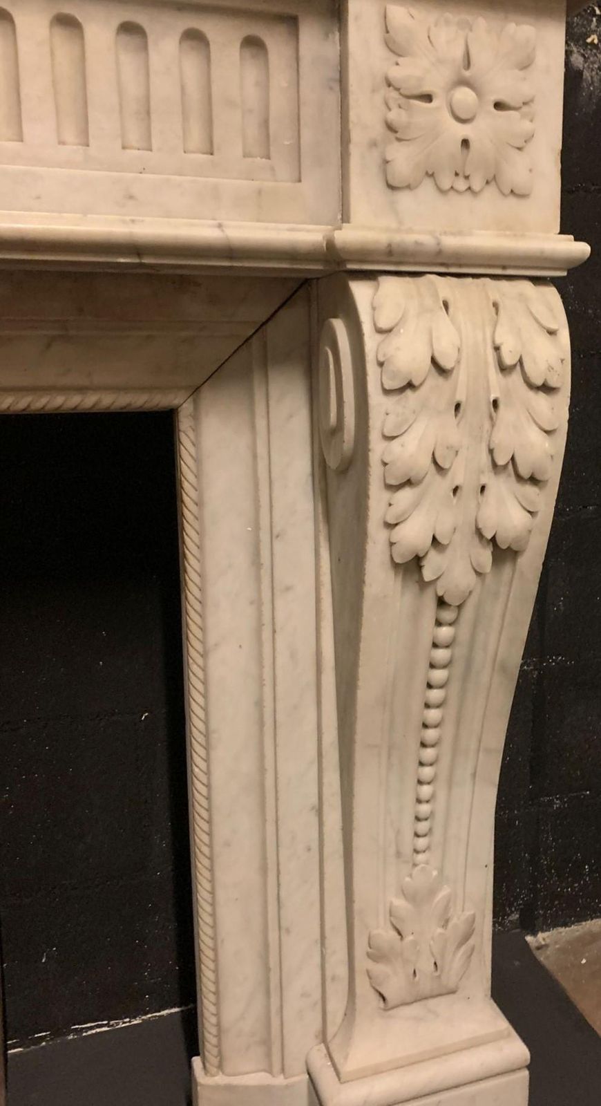 White Carrara Marble Fireplace Mantle, Carved With Flowers And Decorations, France photo buy