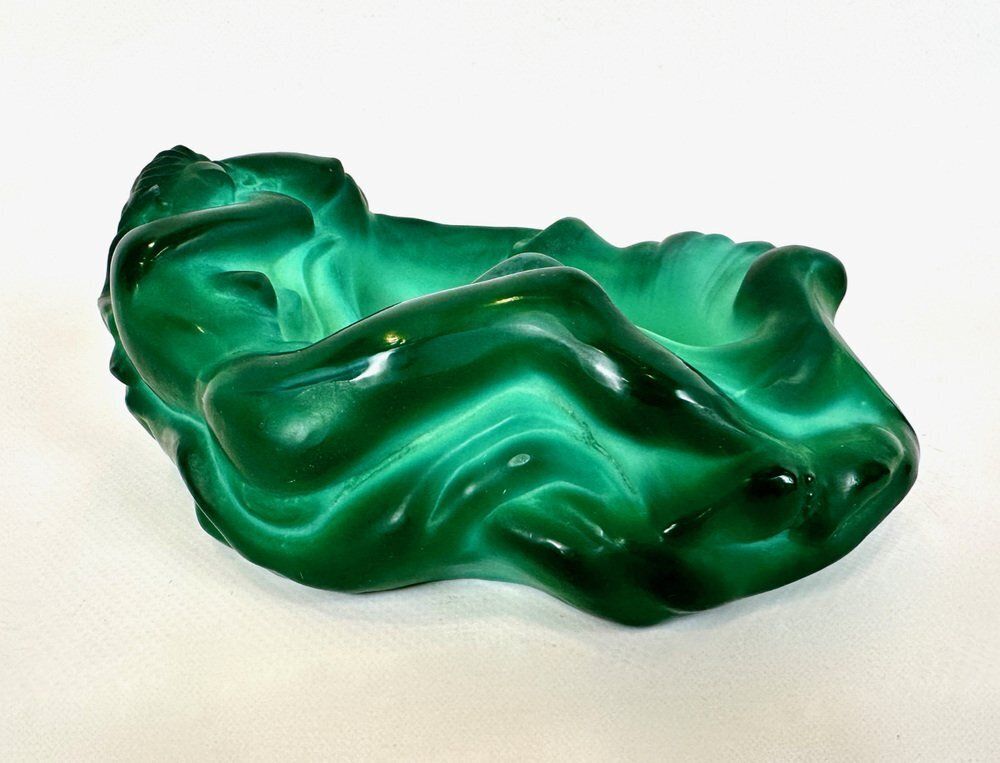 Art Nouveau Style Malachite Glass Bowl By Carlo Conte For František Halamas železný Brod Workshops, 1940s