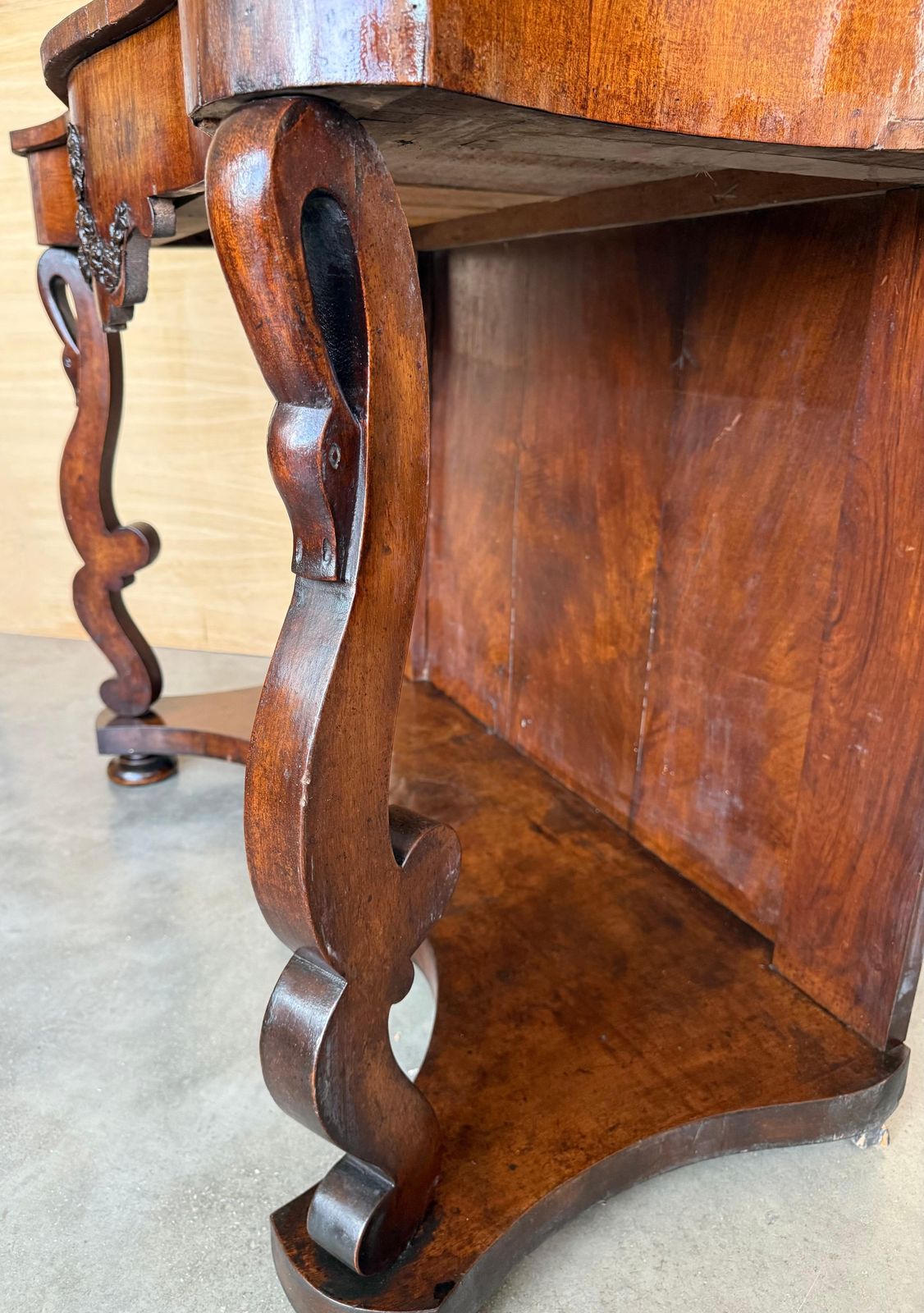 photo vintage Console Biedermeier d'époque en noyer avec tiroir, Autriche, vers 1830